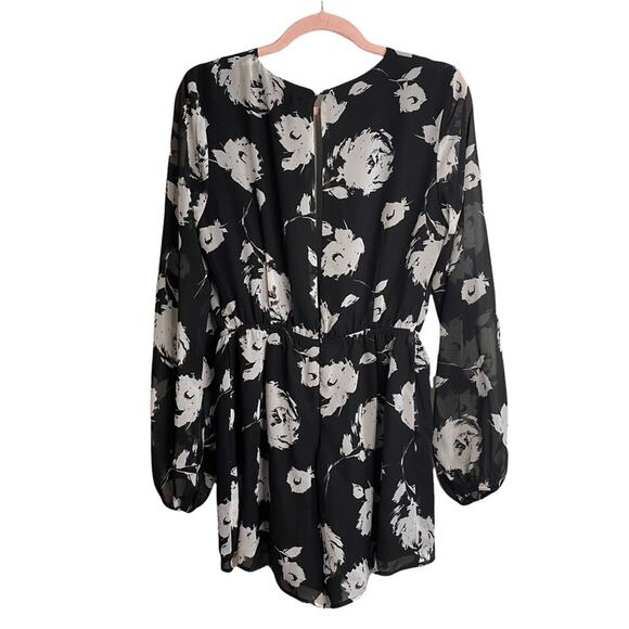 Love…Ady Black and White Floral Long Sleeve Romper - Picture 3 of 7